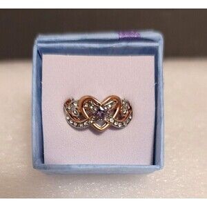 NIB - Heart Shape Promise Ring w/ Inlaid Shiny Amethyst - Size 9